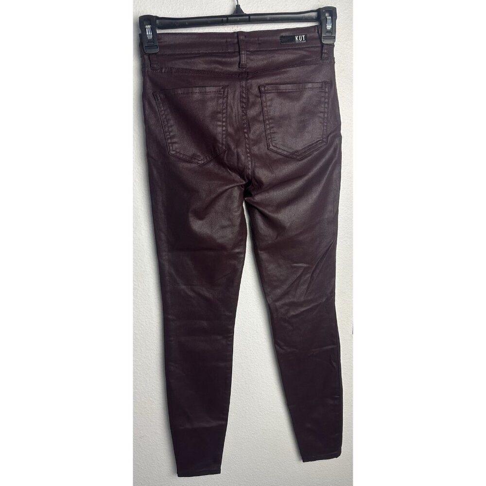 Kut from the Kloth Mia High Rise Skinny Wet Look Bordeaux Jeans Size 0 - Picture 16 of 16